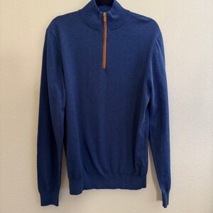 Collars & Co Mens L Blue Cotton Cashmere Blend Quarter Zip Sweater NWT